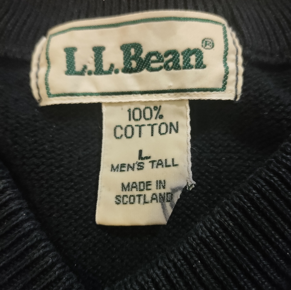 Vintage 90s LL Bean V Neck Heavy Sweater Adult Large Black Made in Scotland - Picture 3 of 6